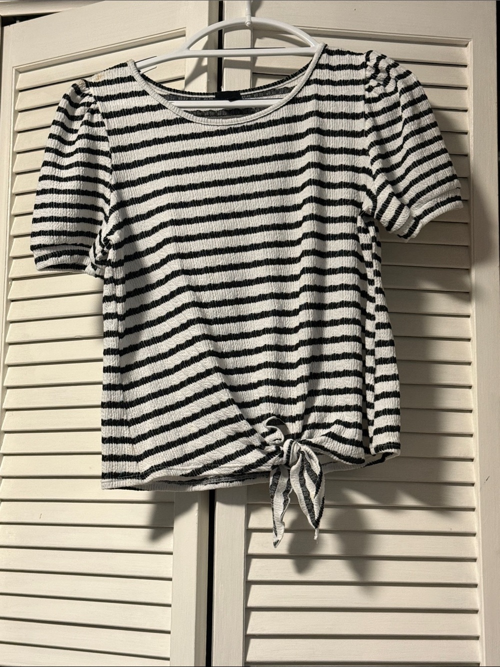 NWOT W5 Black and White Striped Tie-Front Crop Top
